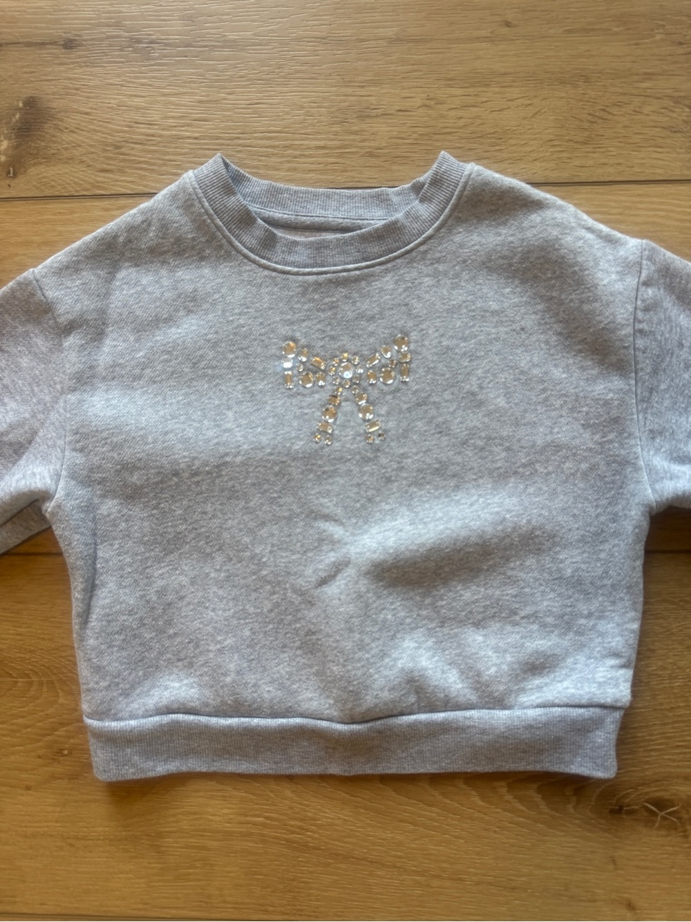 Cat & Jack Light Gray Crewneck Sweatshirt with Rhinestone Bow